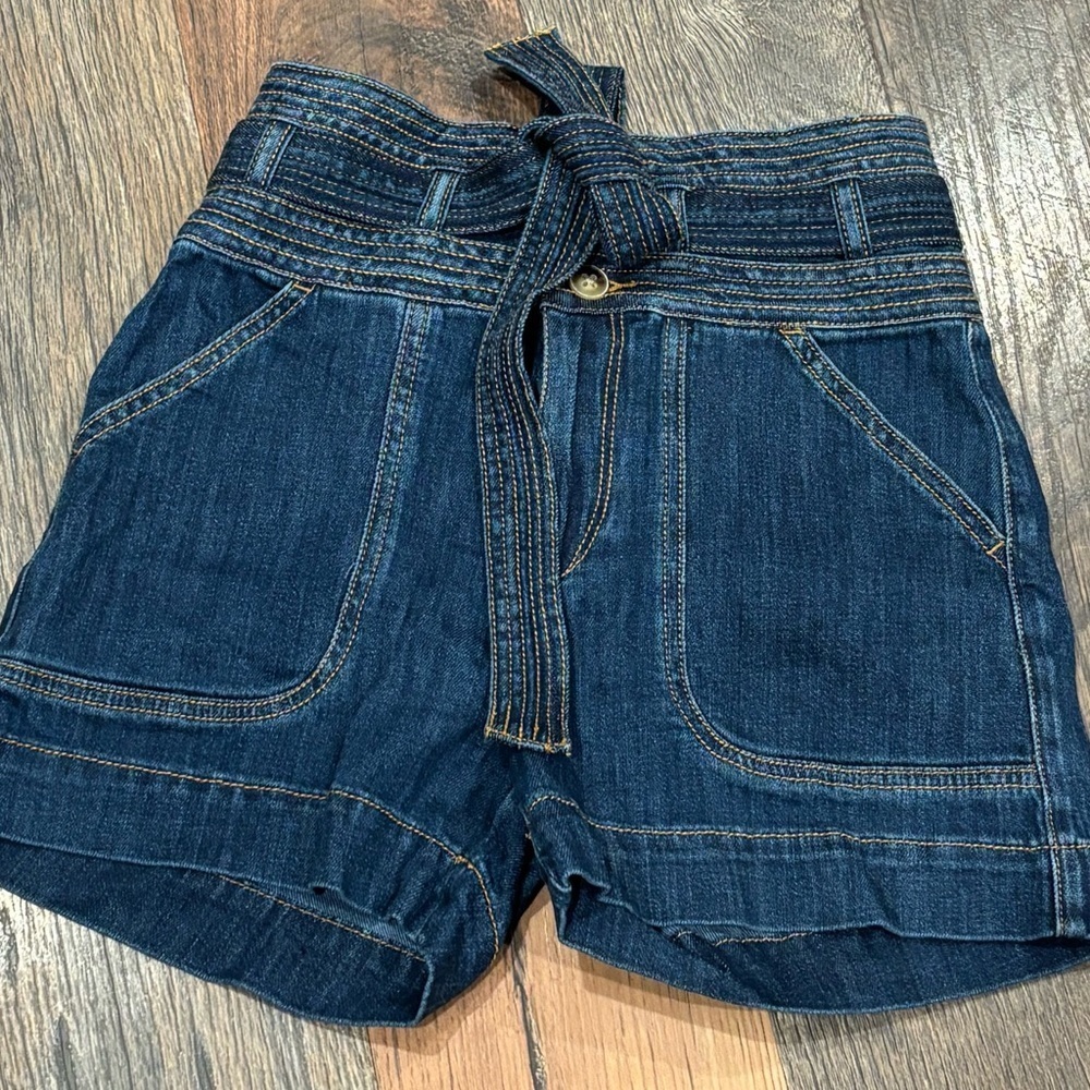 Anthropology Pilcro and the Letterpress Blue Jean Shorts with Paper Bag Waist